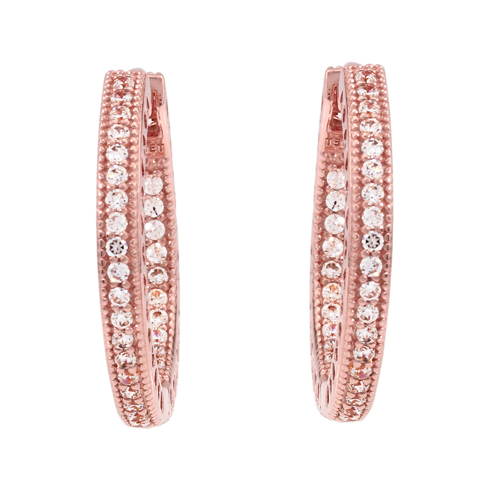 Pandora Hearts Of Rose Gold Hoop Earrings With Clear Cz Pandora Rose Gold Hoop Earrings