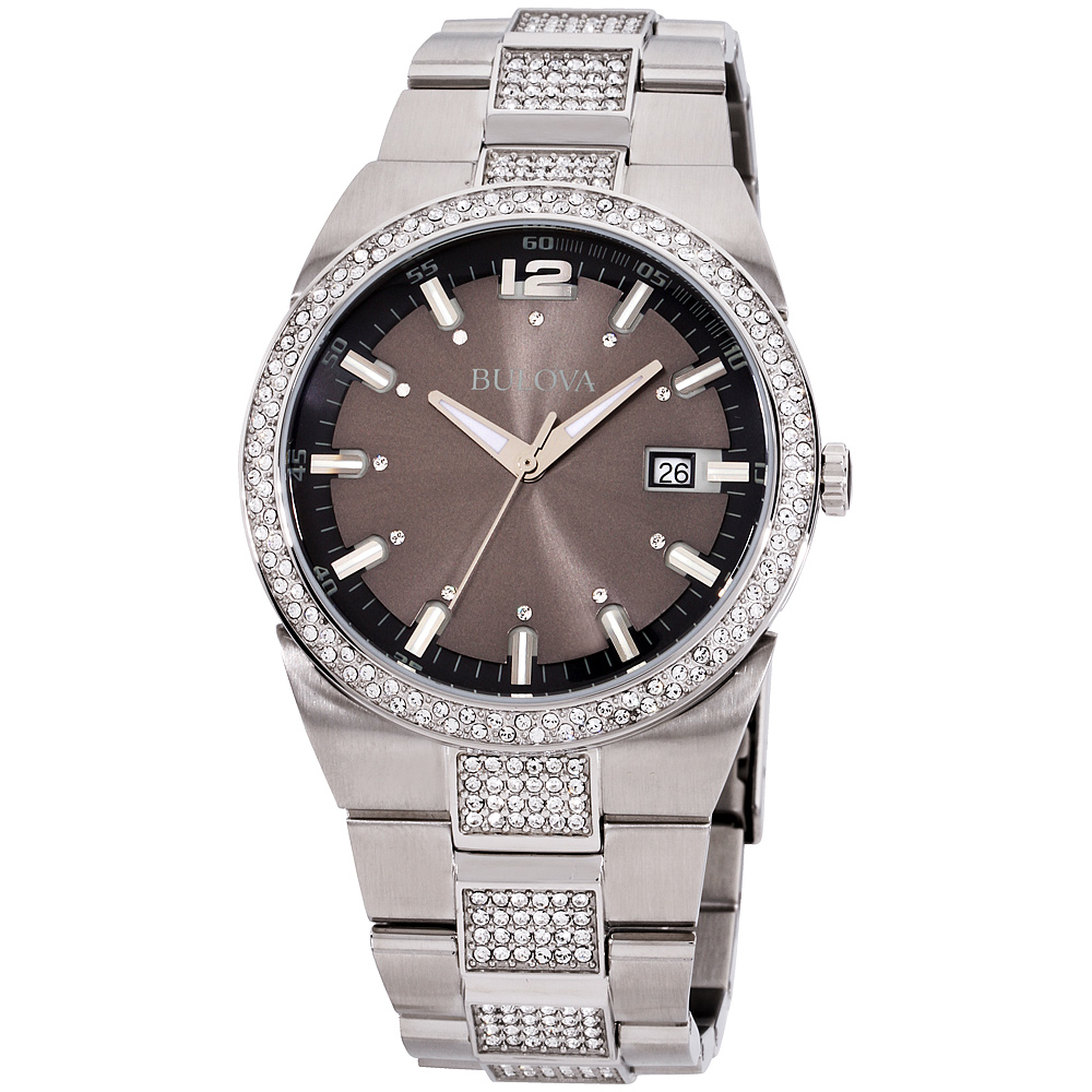 bulova men's crystal stainless steel watch