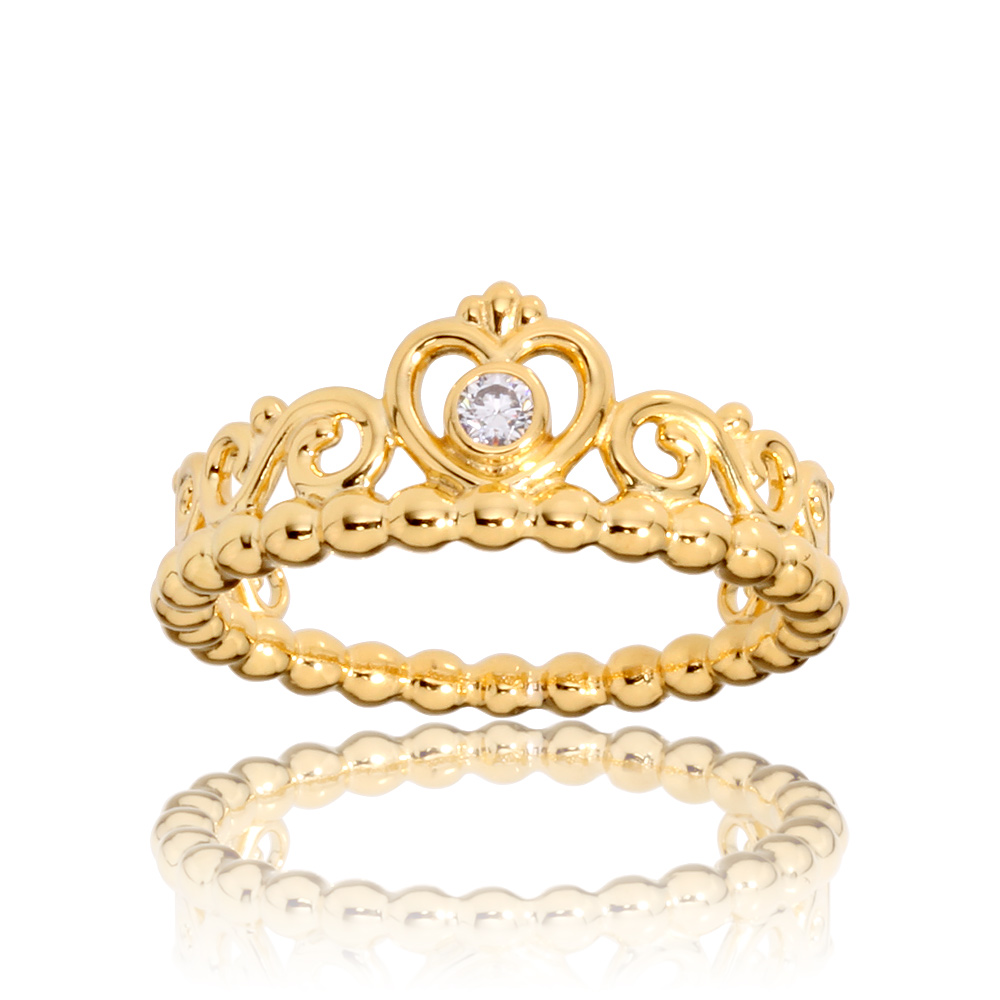 Pandora Shine Princess Tiara Gold Ring Size 6 With Clear CZ 167158CZ52