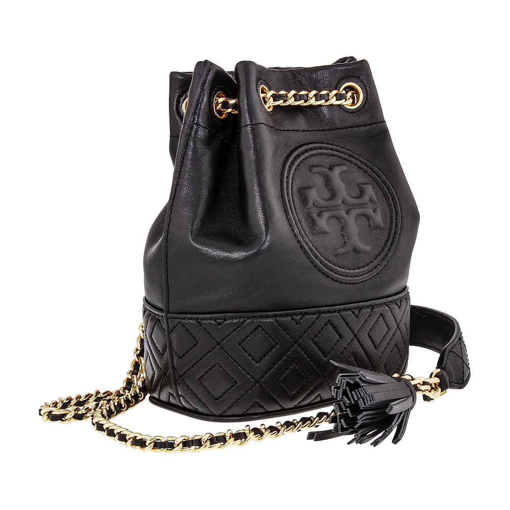 Tory Burch Fleming Mini Ladies Black Leather Bucket Bag 49321-001 ...