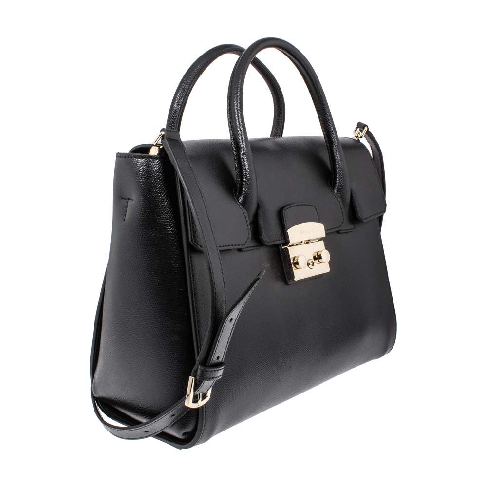 Furla Metropolis Ladies Medium Leather Satchel Black Onyx 820704 | eBay