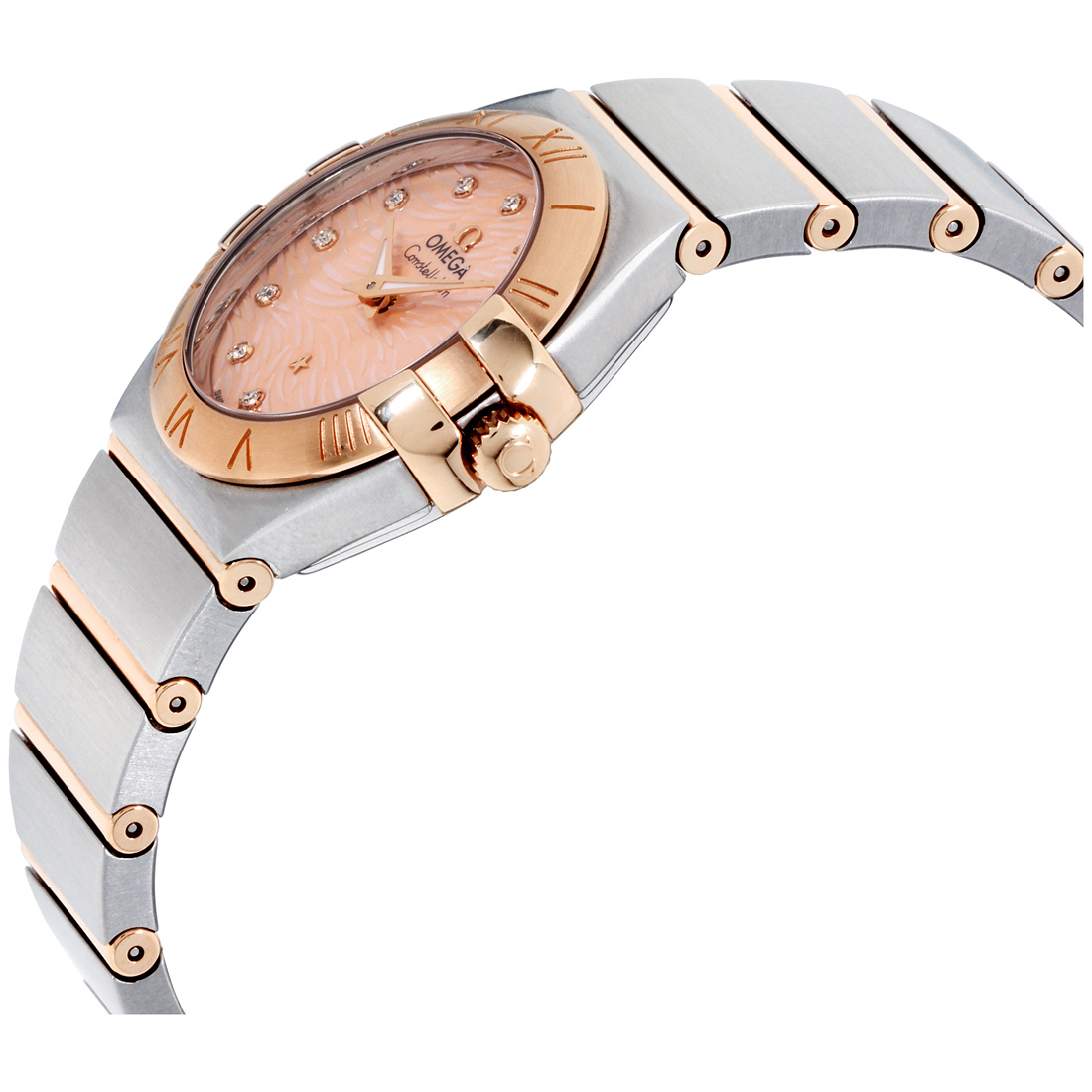 Omega Constellation Quartz Movement Rose Gold Dial Ladies Watch