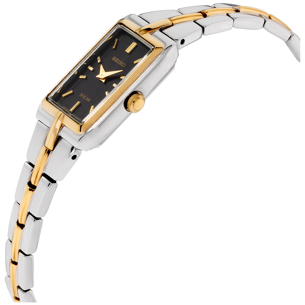 seiko silvertone black dial solar calendar watch