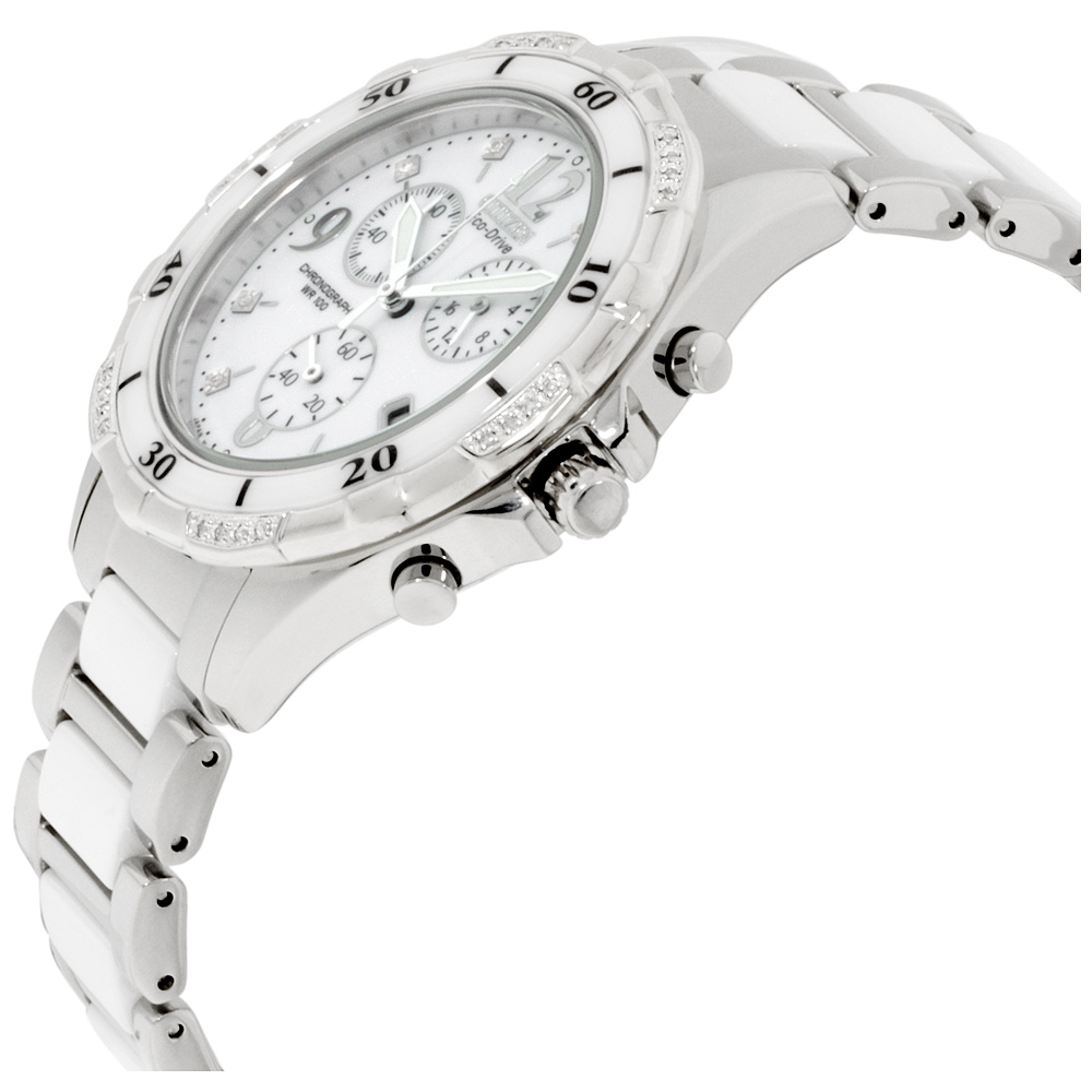 Citizen Ceramic EcoDrive Movement White Dial Ladies Watch FB123050A