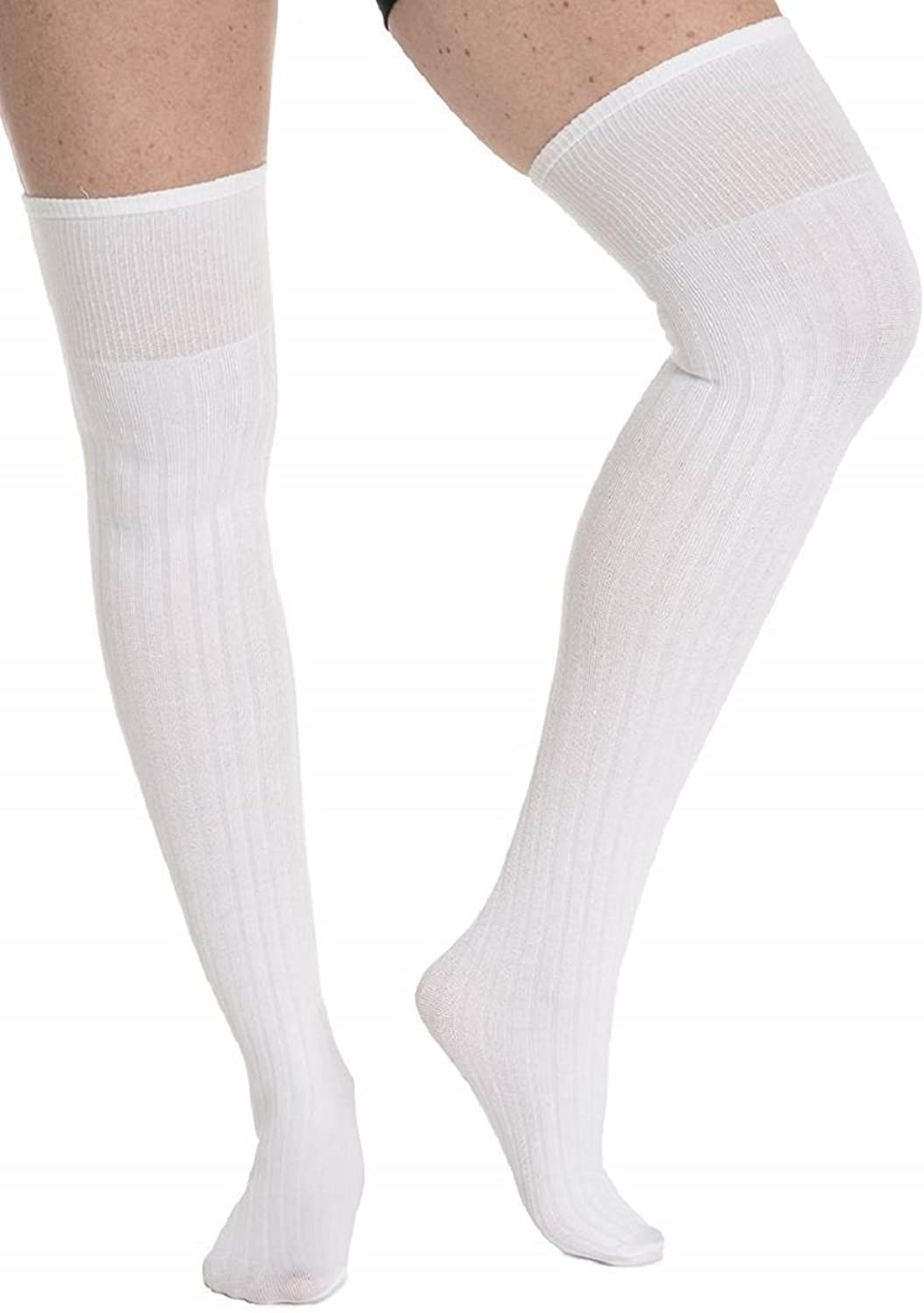 Spanx Get Over It Ladies White Ribbed Over The Knee Socks One Size ...