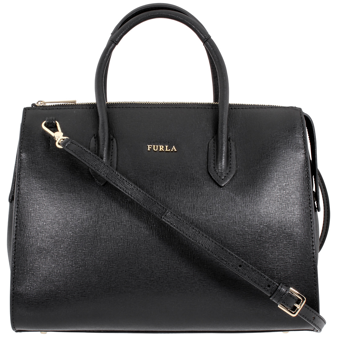 Furla Pin Ladies Medium Black Leather Satchel Bag 978807 8050560081843