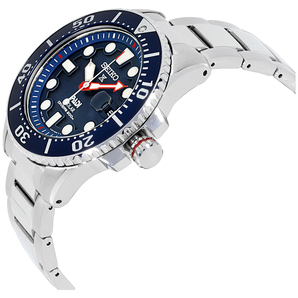 seiko men's prospex automatic diver silvertone watch with blue bezel