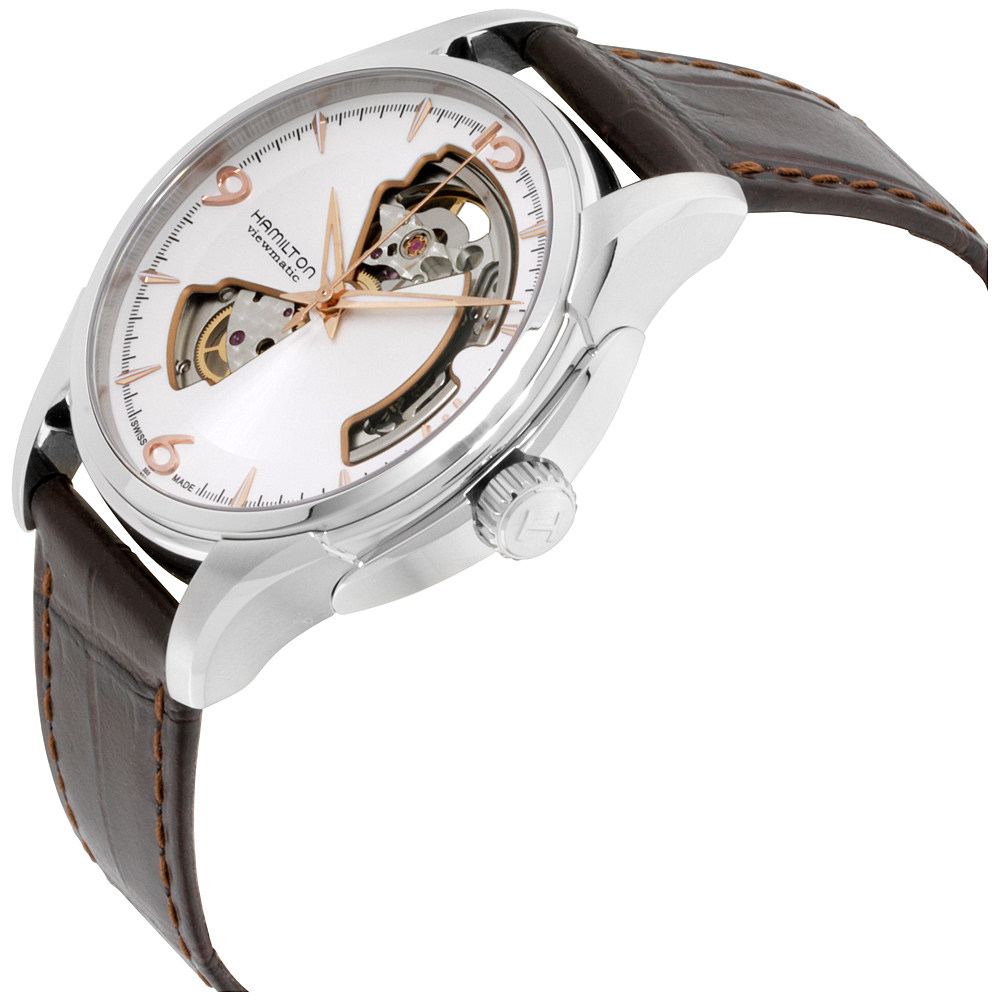 Hamilton Jazzmaster Open Heart Silver Dial Leather Strap Men'S Watch