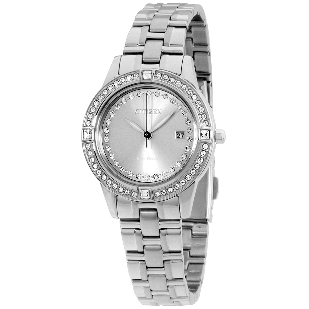 Citizen Silhouette Crystal Eco-Drive Movement Grey Dial Ladies Watch ...